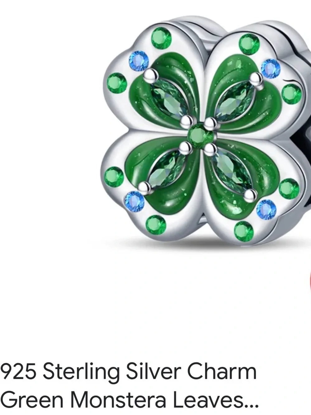 Sterling Silver Green Four-Leaf Clover Charm Bead